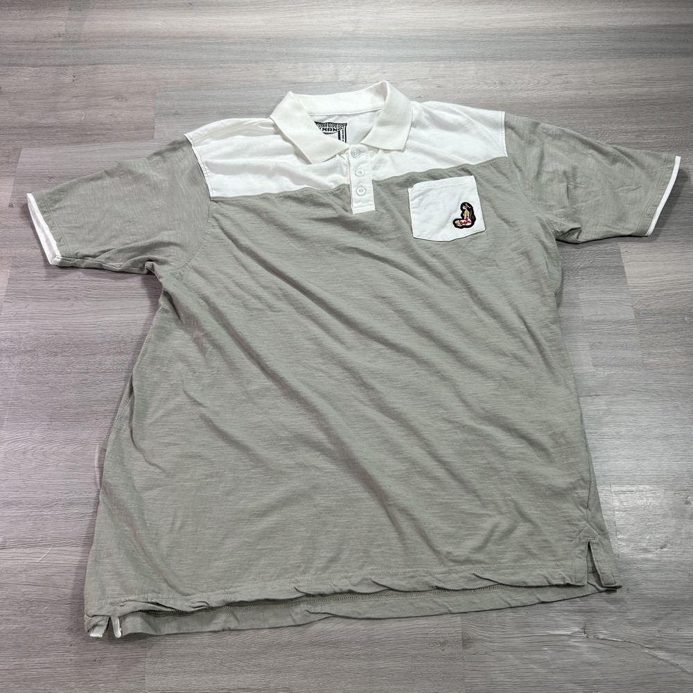 Hinano Tahiti Polo Shirt Mens XL Gray White Colorblock Pocket Cotton Embroidered